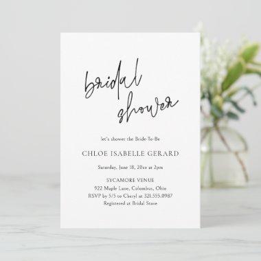 Modern Calligraphy Minimal Elegant Bridal Shower Invitations