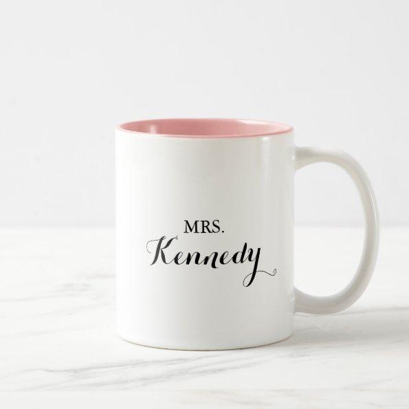 Modern Calligraphy Mrs Newlywed Bride Two-Tone Coffee Mug