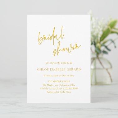 Modern Calligraphy Mustard Elegant Bridal Shower Invitations