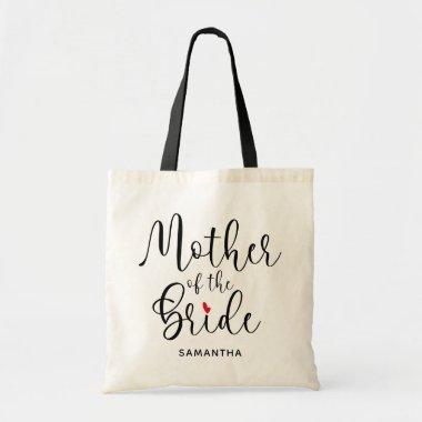 Modern Calligraphy Red Heart Mother of the Bride Tote Bag