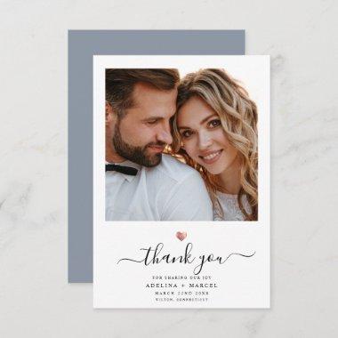 Modern Calligraphy Rose Gold Heart Wedding Photo T Thank You Invitations
