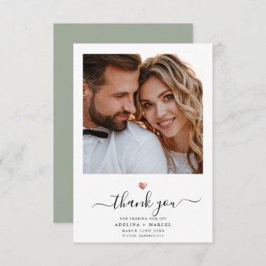 Modern Calligraphy Rose Gold Heart Wedding Photo Thank You Invitations