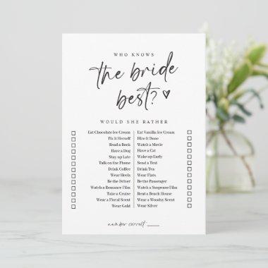 Modern Casual Bridal Shower Game Would She Rather Invitations