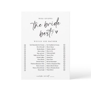 Modern Casual Bridal Shower Game Would She Rather Invitations