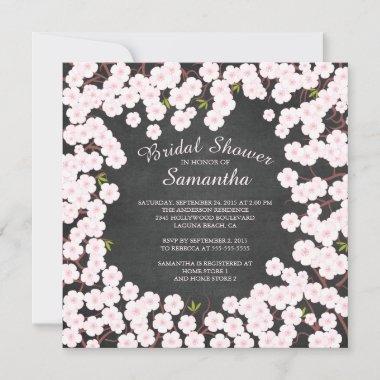 Modern Chalkboard Cherry Blossom Bridal Shower Invitations