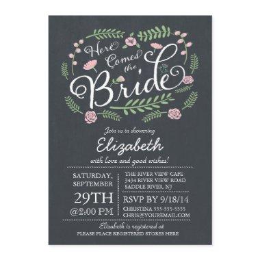 Modern Chalkboard Here Comes The Bride Floral