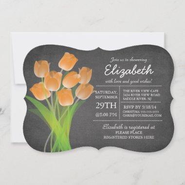 Modern Chalkboard Orange Tulip Bridal Shower Invitations