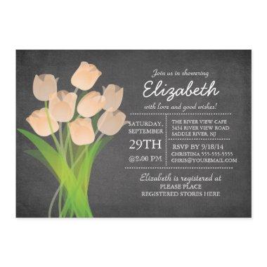 Modern Chalkboard Peach Tulip Bridal Shower Invitations