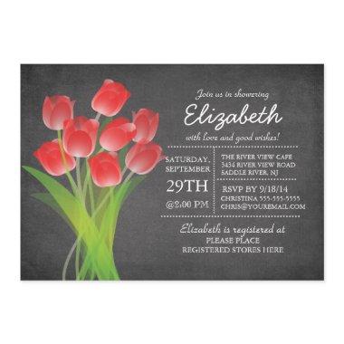 Modern Chalkboard Red Tulip Bridal Shower Invitations