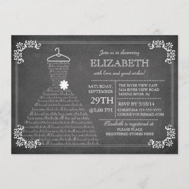 Modern Chalkboard Wedding Dress Bridal Shower Invitations