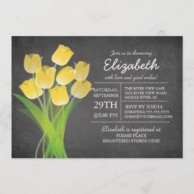 Modern Chalkboard Yellow Tulip Bridal Shower Invitations