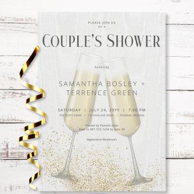Modern Champagne Glasses & Glitter Couple's Shower