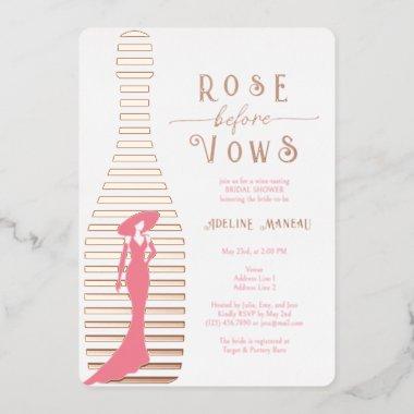 Modern Champagne Rosé Before Vows Bridal Shower Foil Invitations