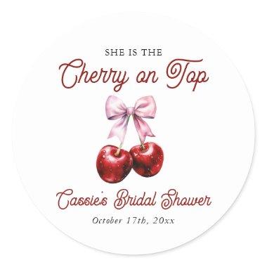 Modern Cherry On Top Pink Bow  Classic Round Sticker