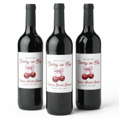 Modern Cherry On Top Pink Bow  Wine Label