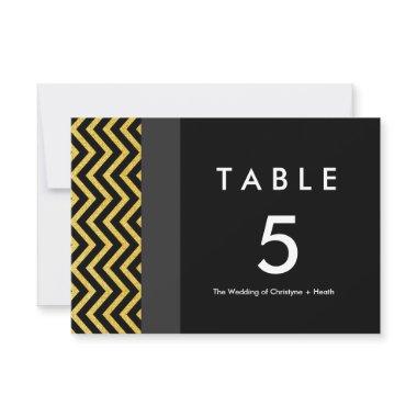 Modern Chevron Black & Gold Table Number Card