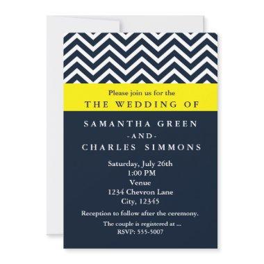 Modern Chevron Blue & Yellow Wedding Invitations