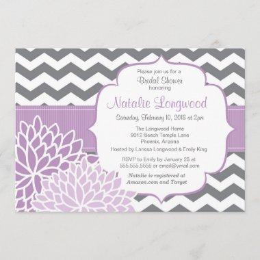 Modern Chevron Floral baby or bridal shower purple Invitations