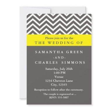 Modern Chevron Gray & Yellow Wedding Invitations