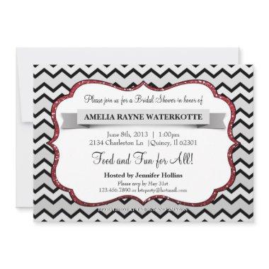 Modern Chevron Grey Red  Invite