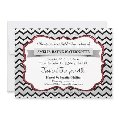 Modern Chevron Grey Red Bridal Shower Invite