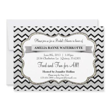 Modern Chevron Grey Silver Bridal Shower Invite