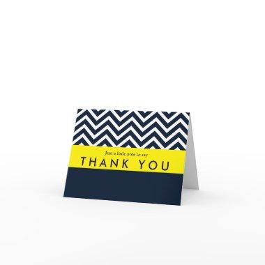 Modern Chevron Navy Blue & Yellow Thank You Invitations