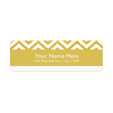 Modern Chevron White & Gold Elegant Address Labels