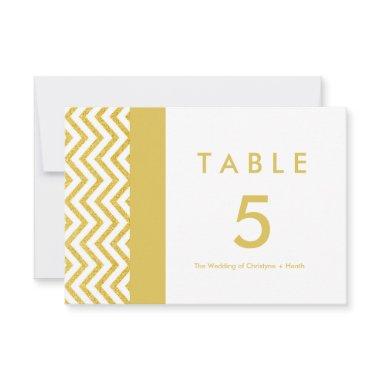 Modern Chevron White & Gold Table Number Card