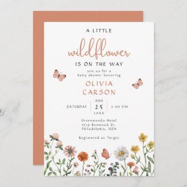 Modern Chic A Little Wildflower Floral Baby Shower Invitations