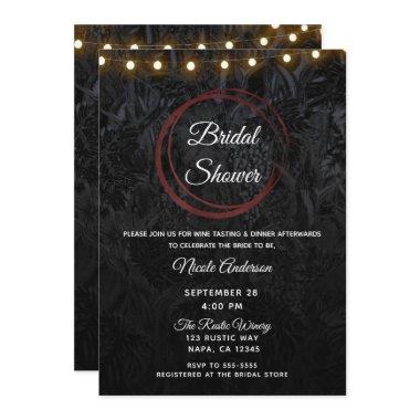 Modern Chic Black Red Wine Rings Bridal Shower Invitations