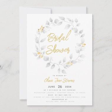 Modern Chic Black White Gold Wreath Bridal Shower Invitations