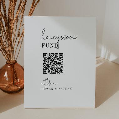 Modern Chic Black White QR Code Honeymoon Fund Pedestal Sign