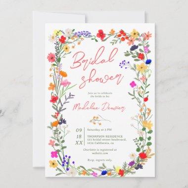 Modern chic boho bright wild flowers bridal shower Invitations