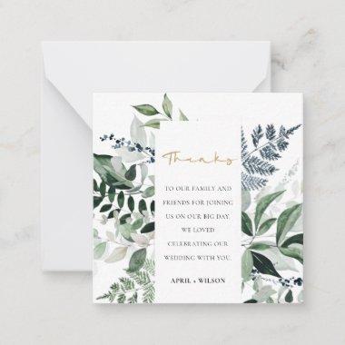 Modern Chic Green Leafy Tropical Foliage Thank You Note Invitations