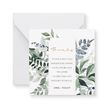 Modern Chic Green Leafy Tropical Foliage Thank You Note Invitations