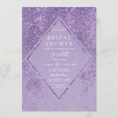 Modern chic lavender glitter marble Bridal Shower Invitations