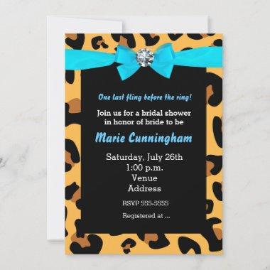 Modern Chic Leopard Print Aqua Blue Bow Party Invitations