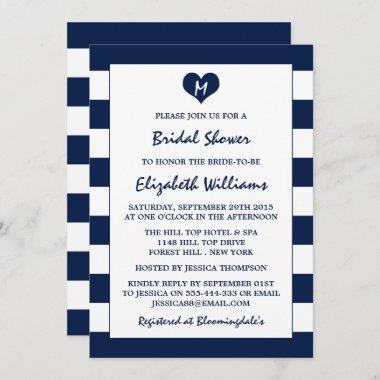 Modern Chic Navy Blue & White Bridal Shower Invitations