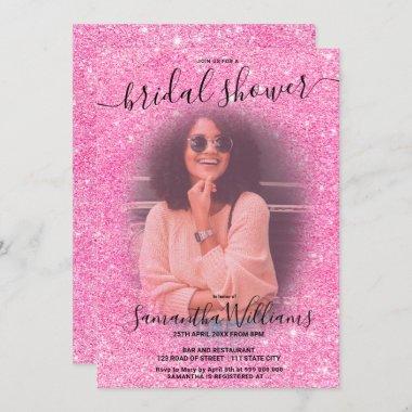 Modern chic pink pink glitter photo bridal shower Invitations
