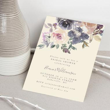 Modern Chic Purple Floral Watercolor Bridal Shower Invitations