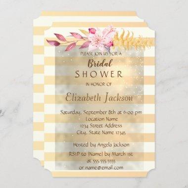 Modern Chic Striped Flowers Bridal Shower Invitations