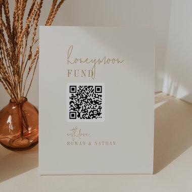 Modern Chic Vintage Gold QR Code Honeymoon Fund Pedestal Sign