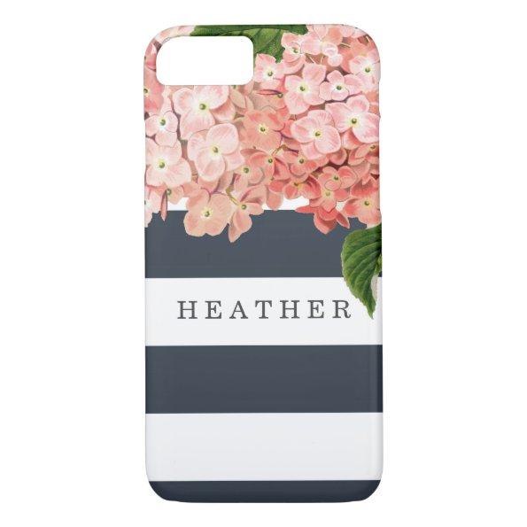 MODERN Chic Wide Stripes Vintage Hydrangea Floral iPhone 8/7 Case