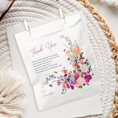Modern chic wild flowers script bridal shower favor bag