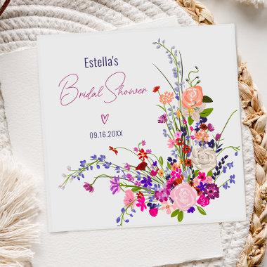 Modern chic wild flowers script bridal shower napkins