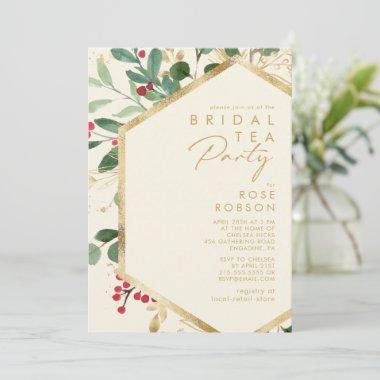 Modern Christmas Greenery | Cream Bridal Tea Party Invitations