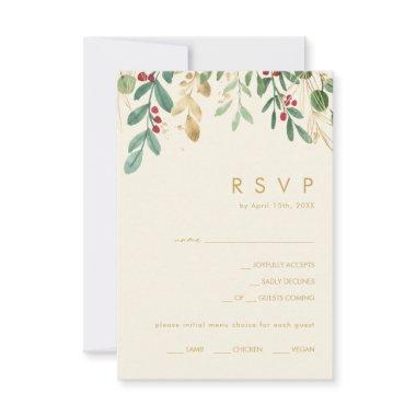 Modern Christmas Greenery | Cream Menu Choice RSVP