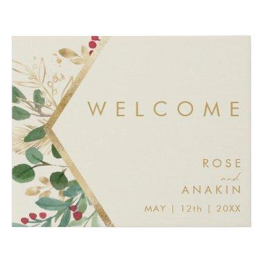 Modern Christmas Greenery | Cream Welcome Faux Canvas Print