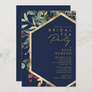 Modern Christmas Greenery | Navy Bridal Tea Party Invitations